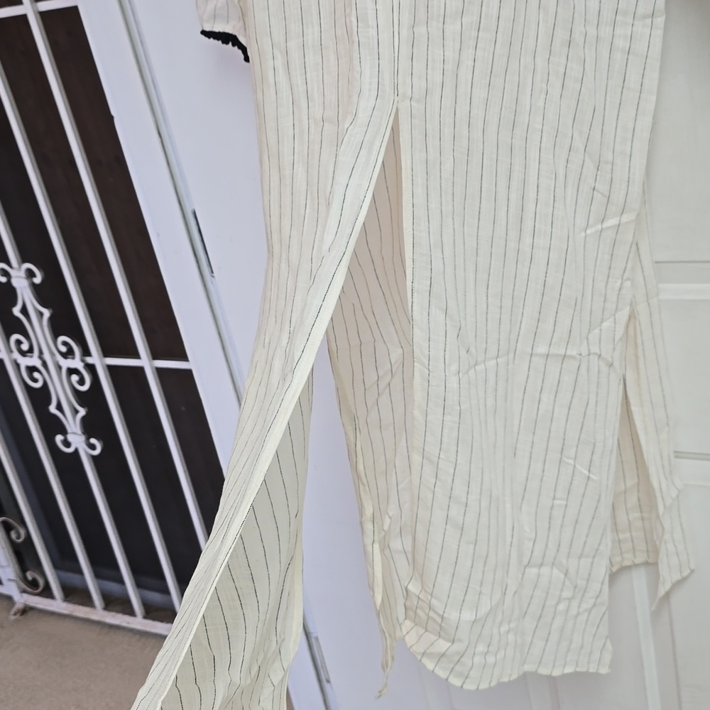 ZARA WOMAN NWT STRIPED RUSTIC KAFTAN MIDI DRESS ECRU / BLACK | 1165/156 XS-S - Picture 6 of 15